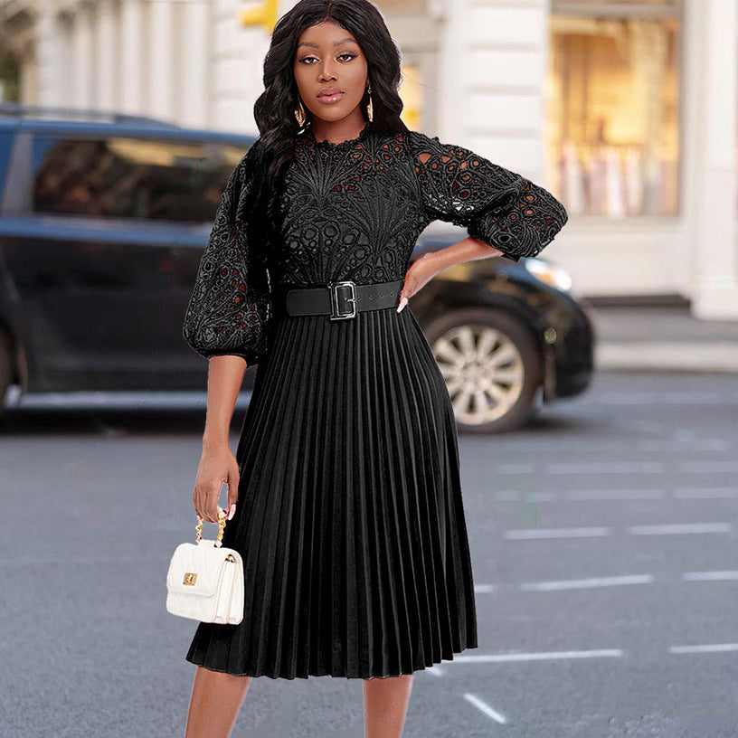 Lace Pleated Plus Size Dress