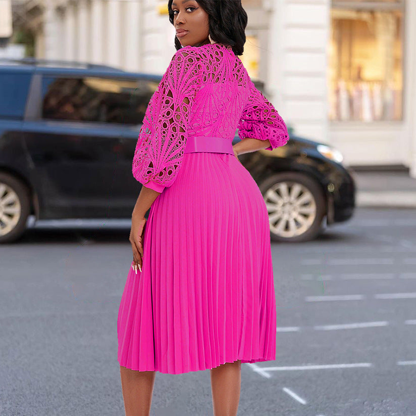 Lace Pleated Plus Size Dress