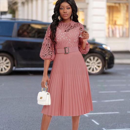 Lace Pleated Plus Size Dress